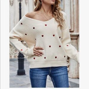 New Valentine Heart V Neck Sweater